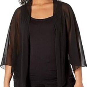 plus size sheer chiffon  black shrug bolero open front size 5X Zanzea